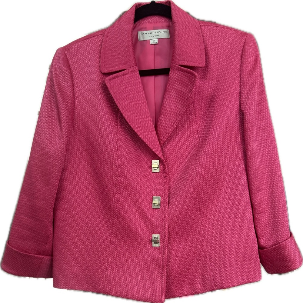 Tahari ASL Women's Bright Pink Structured Three-Button Blazer, sz 10